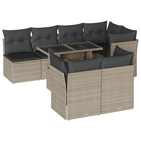 vidaXL Salon de jardin 8 pcs avec coussins gris clair r&eacute;sine tress&eacute;e