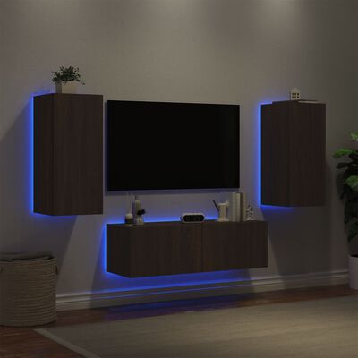 vidaXL Meuble TV muraux 3 pcs avec lumières LED chêne marron