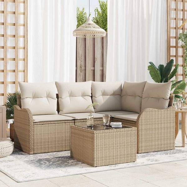 vidaXL Ensemble de canap&eacute; de jardin 5 pcs Marron polyrotin