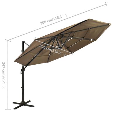 vidaXL Parasol de jardin à 4 niveaux avec mât en aluminium taupe 3x3 m