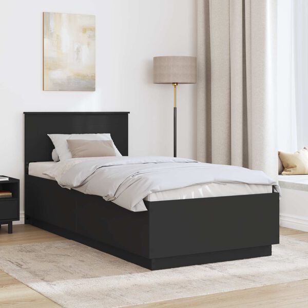 vidaXL Cadre de lit Noir 70 x 190 cm Bois d'ing&eacute;nierie