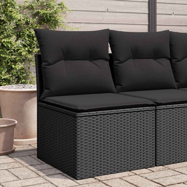 vidaXL Chaise de jardin sans accoudoirs avec coussins en polyrotin noir