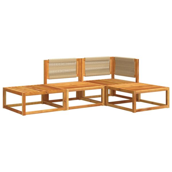 vidaXL Ensemble de canapés de jardin 4 pièces avec coussins en bois d'acacia et corde