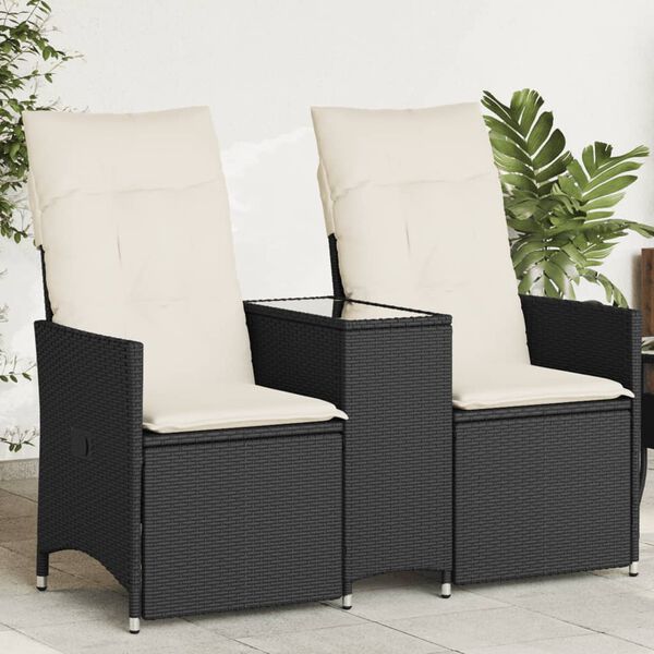 vidaXL Canap&eacute; de jardin inclinable 2 places avec table noir poly rotin