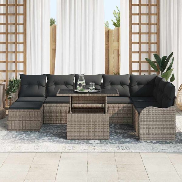 vidaXL Ensemble de canap&eacute; de jardin avec coussin 9 pcs Gris Poly rotin