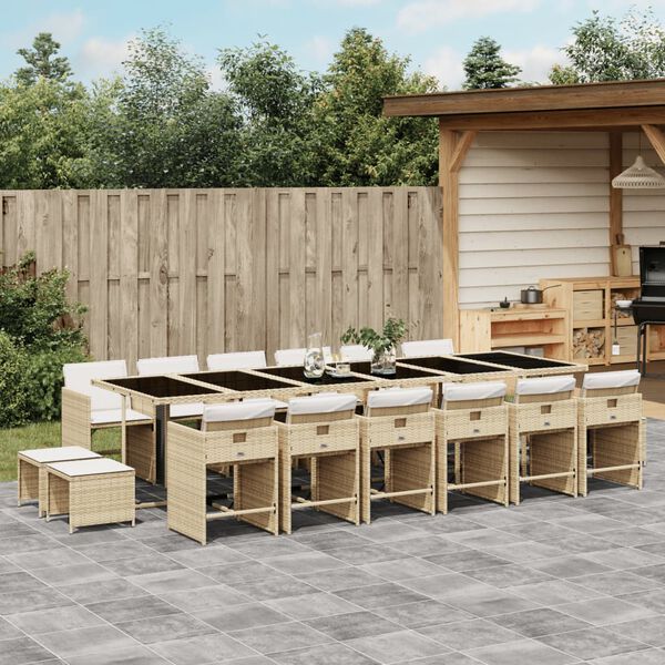 vidaXL Ensemble &agrave; manger de jardin et coussins 17 pcs beige
