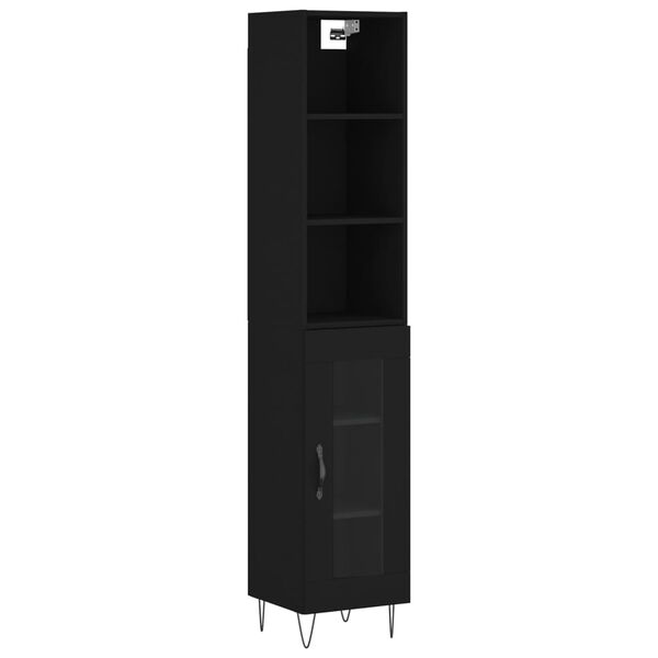 vidaXL Buffet haut Noir 34,5x34x180 cm Bois d'ing&eacute;nierie