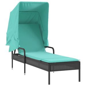 vidaXL Chaise longue avec auvent noir r&eacute;sine tress&eacute;e