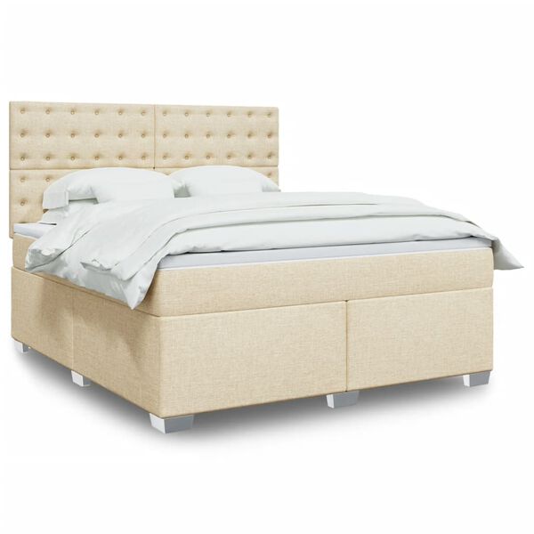 vidaXL Sommier &agrave; lattes de lit avec matelas Cr&egrave;me 180x200 cm Tissu