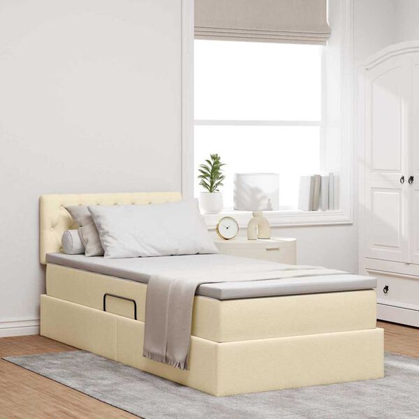 vidaXL Lit avec rangement et LED avec matelas Cr&egrave;me 100 x 200 cm tissu