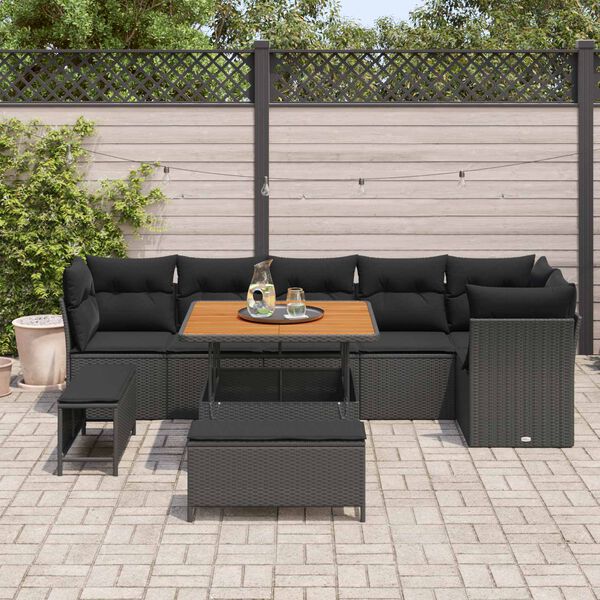 vidaXL Ensemble de canap&eacute; de jardin 9 pcs Noir polyrotin