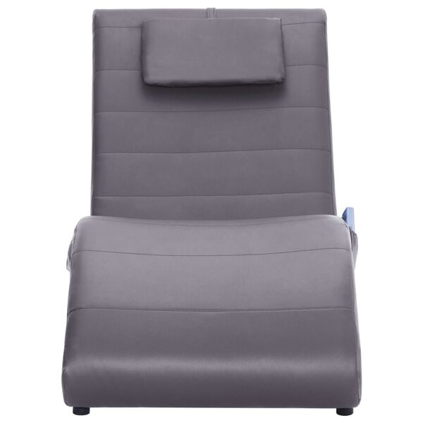vidaXL Chaise longue de massage avec oreiller gris similicuir