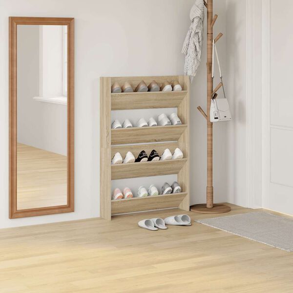 vidaXL Armoires &agrave; chaussures murales 2 pcs Ch&ecirc;ne Sonoma 80x18x60 cm