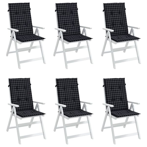 vidaXL Coussins de chaise &agrave; dossier haut lot de 6 noir &agrave; carreaux