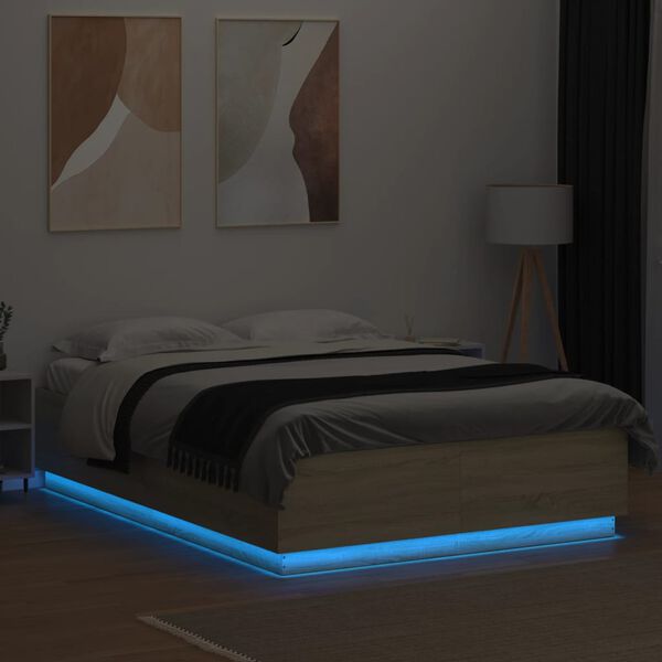 vidaXL Cadre de lit avec LED sans matelas ch&ecirc;ne sonoma 160x200 cm