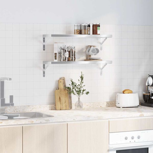 vidaXL &Eacute;tag&egrave;res murales 2 pcs 75x23,5 cm argent&eacute; acier inoxydable