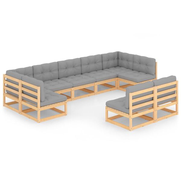 vidaXL Salon de jardin 9 pcs avec coussins Bois de pin massif