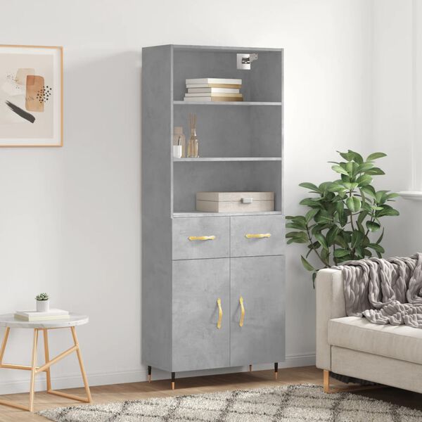 vidaXL Buffet haut Gris b&eacute;ton 69,5x34x180 cm Bois d'ing&eacute;nierie