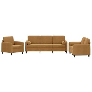vidaXL Ensemble de canap&eacute;s 3 pcs avec coussins marron velours