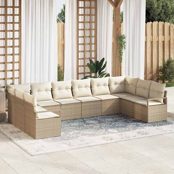 vidaXL Ensemble de canap&eacute; de jardin 10 pcs Beige et blanc polyrotin