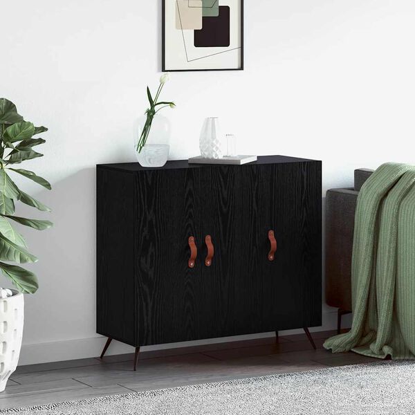 vidaXL Buffet Ch&ecirc;ne noir 89,5 x 34 x 80 cm Bois d'ing&eacute;nierie