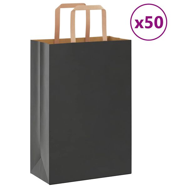 vidaXL Sacs en papier 50 pcs avec poign&eacute;es noir 21x11x31 cm