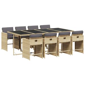 vidaXL Ensemble &agrave; manger de jardin et coussins 9 pcs m&eacute;lange beige