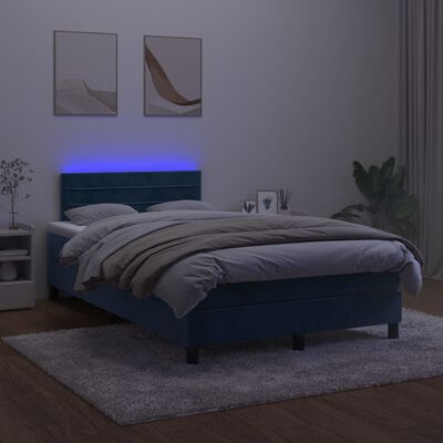 vidaXL Sommier à lattes de lit avec matelas LED Bleu foncé 120x200 cm