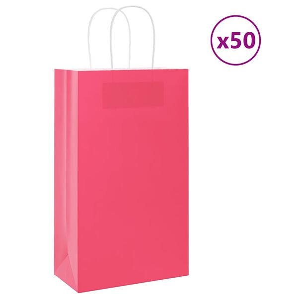 vidaXL Sacs en papier 50 pcs avec poign&eacute;es rose 21x11x36 cm