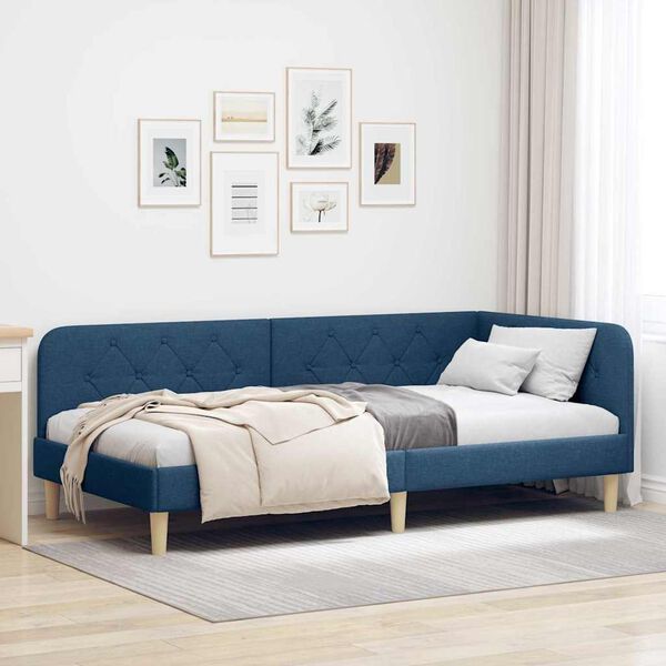 vidaXL Cadre de lit d'angle avec t&ecirc;te de lit Bleu 90 x 190 cm tissu