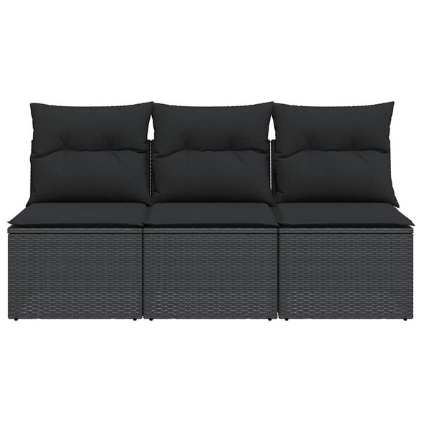 vidaXL Canap&eacute; de jardin avec coussins 3 places en polyrotin noir