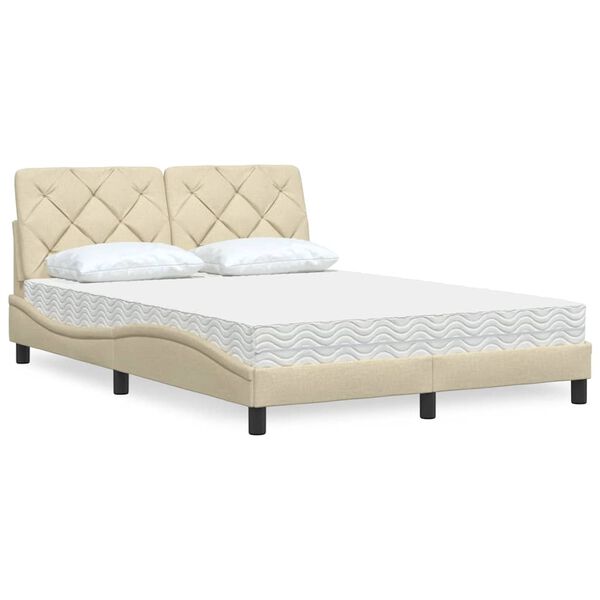 vidaXL Lit avec matelas cr&egrave;me 120x200 cm tissu