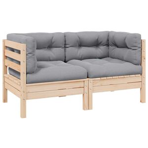 vidaXL Canap&eacute; 2 places de jardin et coussins gris Bois de pin solide