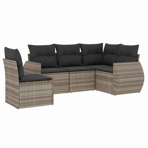 vidaXL Salon de jardin 5 pcs avec coussins gris clair r&eacute;sine tress&eacute;e