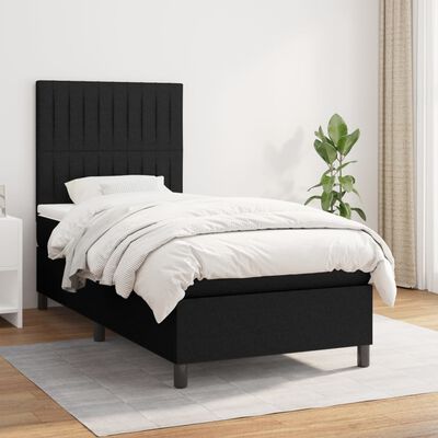 vidaXL Sommier à lattes de lit avec matelas Noir 90x190 cm Tissu