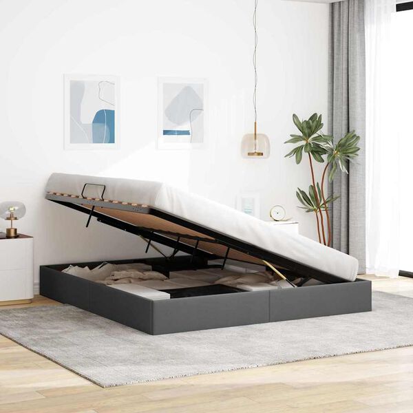 vidaXL Lit de Rangement avec t&ecirc;te de lit Gris fonc&eacute; 160 x 200 cm tissu