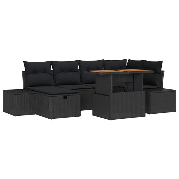 vidaXL Ensemble de canap&eacute; de jardin 7 pcs Noir polyrotin
