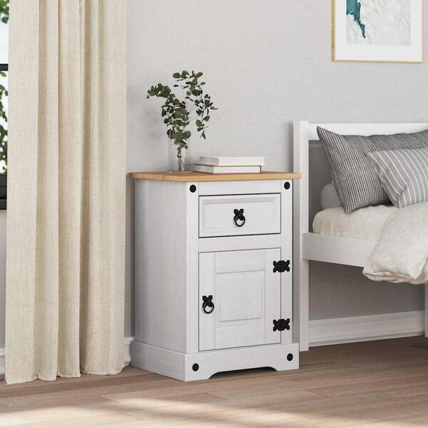 vidaXL Table de chevet avec tiroir Blanc 45 x 35 x 64 cm Pin massif