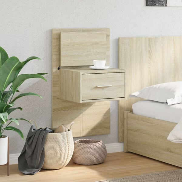 vidaXL Table de chevet murale avec lumi&egrave;res LED ch&ecirc;ne sonoma