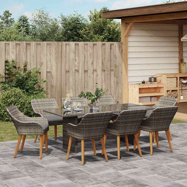 vidaXL Ensemble de salle &agrave; manger pour jardin 9 pcs Gris polyrotin