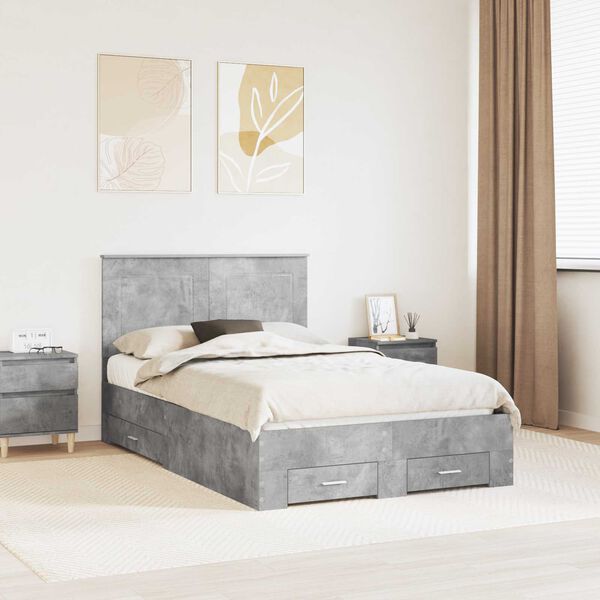 vidaXL Cadre de lit Gris b&eacute;ton 135 x 190 cm Bois d'ing&eacute;nierie