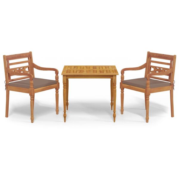vidaXL Ensemble &agrave; manger de jardin coussins 3 pcs Bois de teck massif
