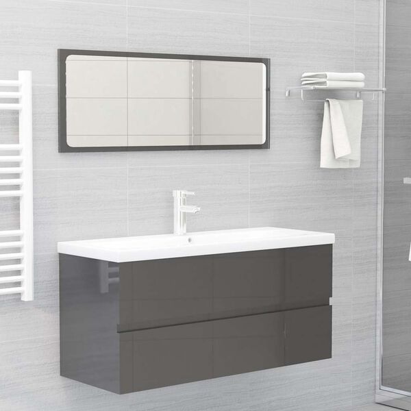 vidaXL Ensemble de meubles de bain 2 pcs Gris brillant Agglom&eacute;r&eacute;