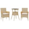 vidaXL Ensemble &agrave; manger de jardin et coussins 3 pcs beige rotin verre