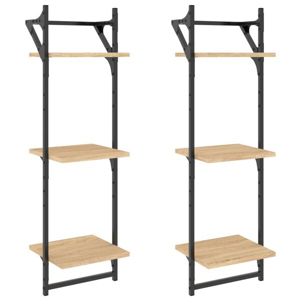 vidaXL &Eacute;tag&egrave;res murales &agrave; 3 niveaux avec barres 2 pcs ch&ecirc;ne sonoma