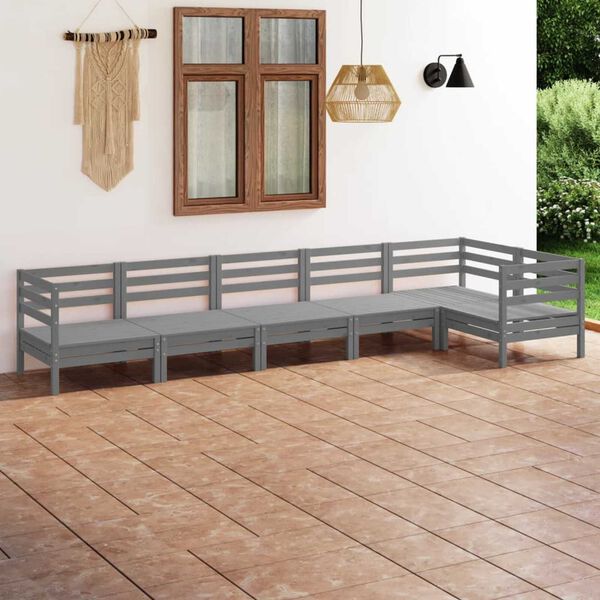 vidaXL Salon de jardin 6 pcs Bois de pin massif Gris