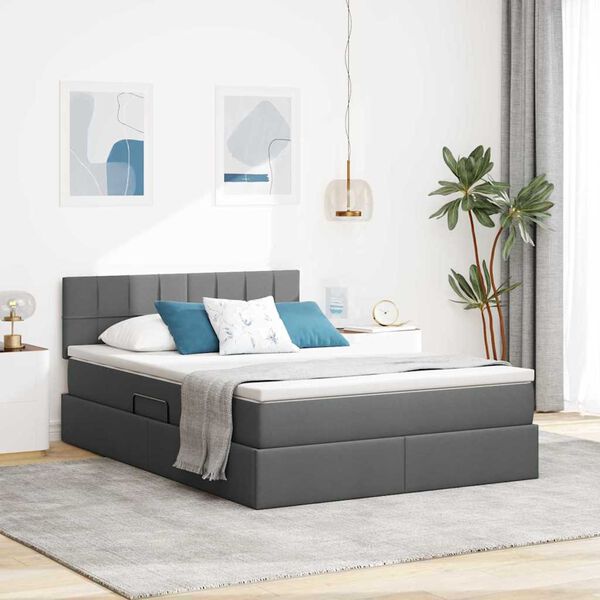 vidaXL Lit avec rangement et LED Gris fonc&eacute; 140 x 190 cm tissu