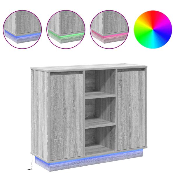 vidaXL Buffet LED Gris Sonoma 90 x 32 x 75 cm Bois d'ing&eacute;nierie