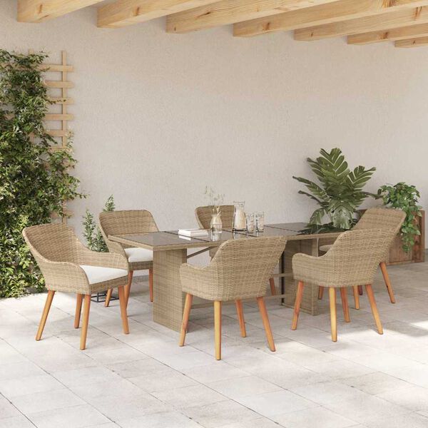 vidaXL Ensemble de salle &agrave; manger pour jardin 7 pcs Beige polyrotin
