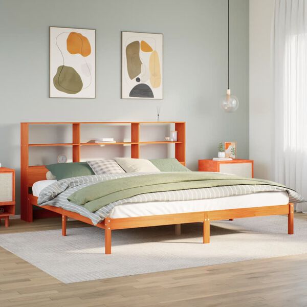 vidaXL Lit biblioth&egrave;que sans matelas cire marron 180x200 cm pin massif